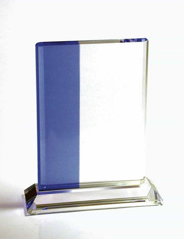 Blue Vertical Panel Award customizable with texts and logos, great for corporate events and ceremonies